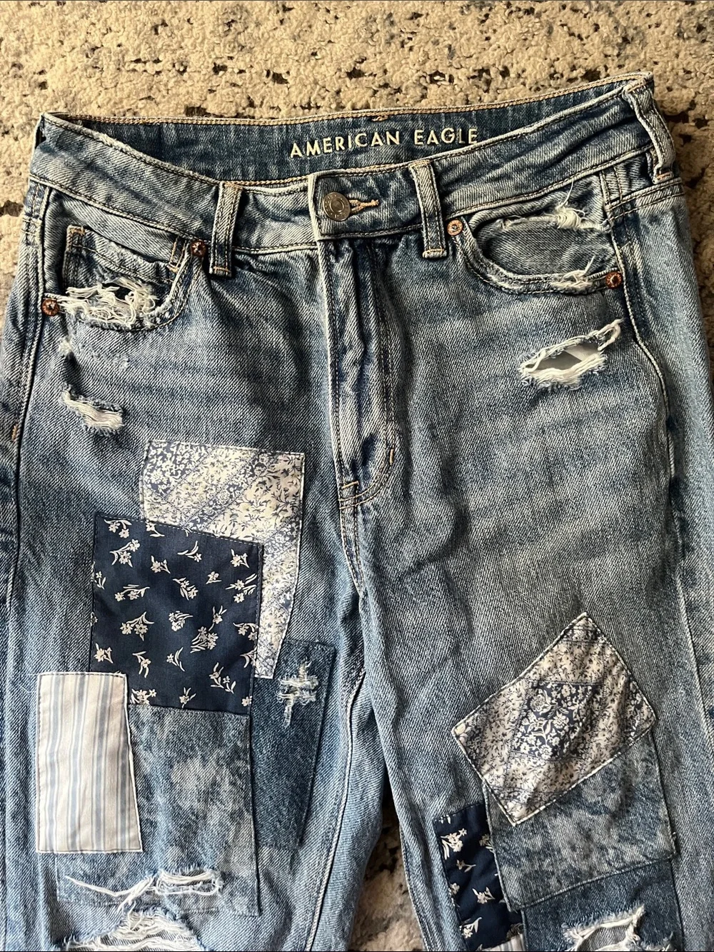 Patched straight leg jeans